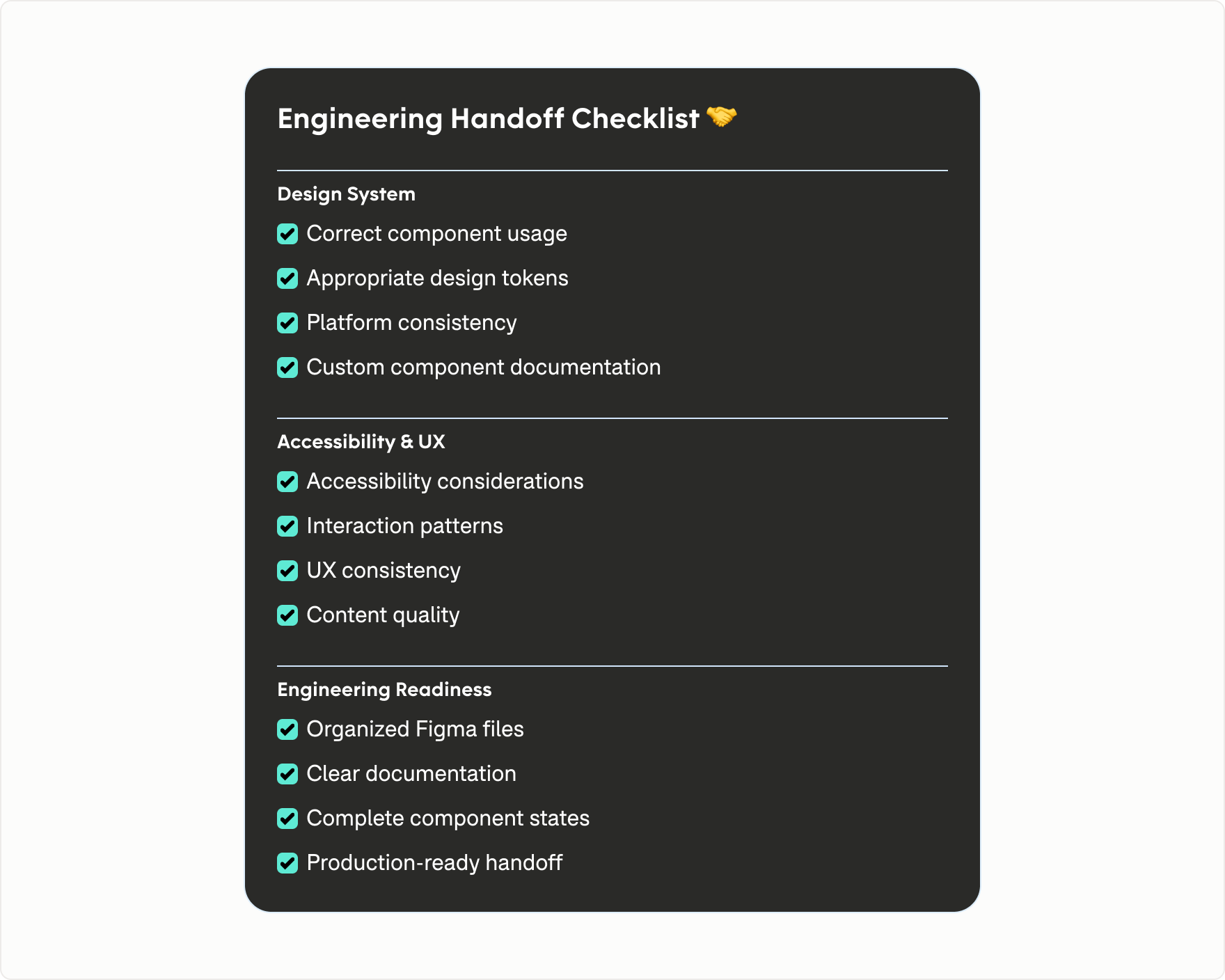 Structured design review checklist establishing a quality bar