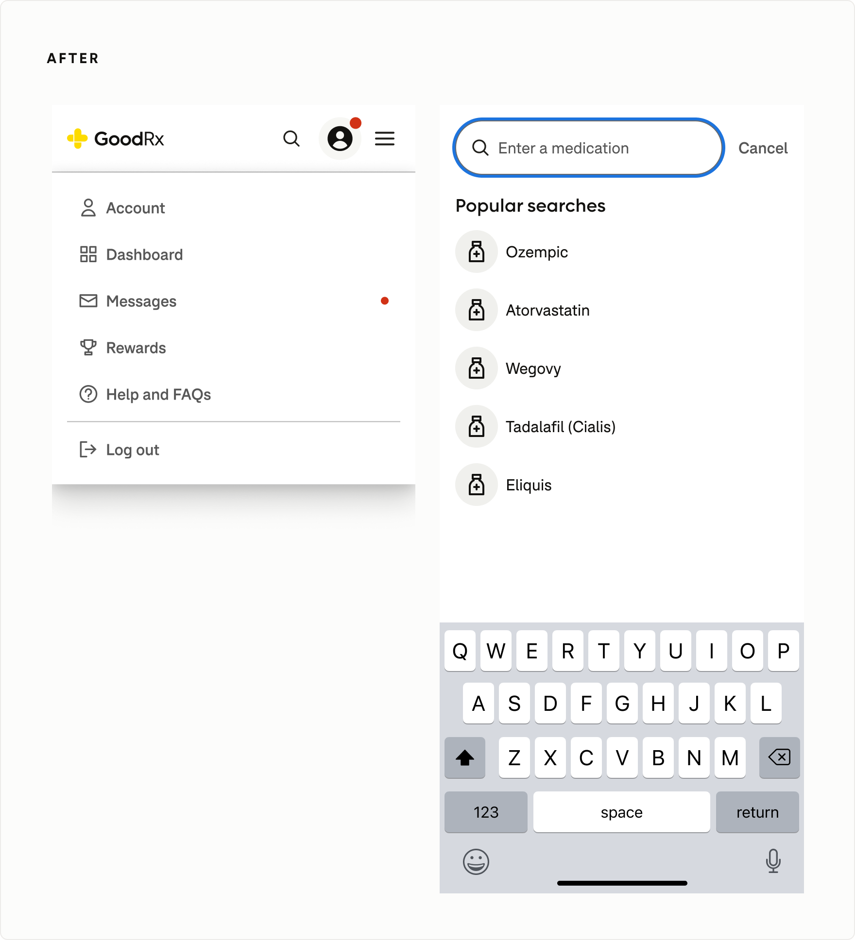 Mobile account and search experiences using the shared Universal Navigation framework